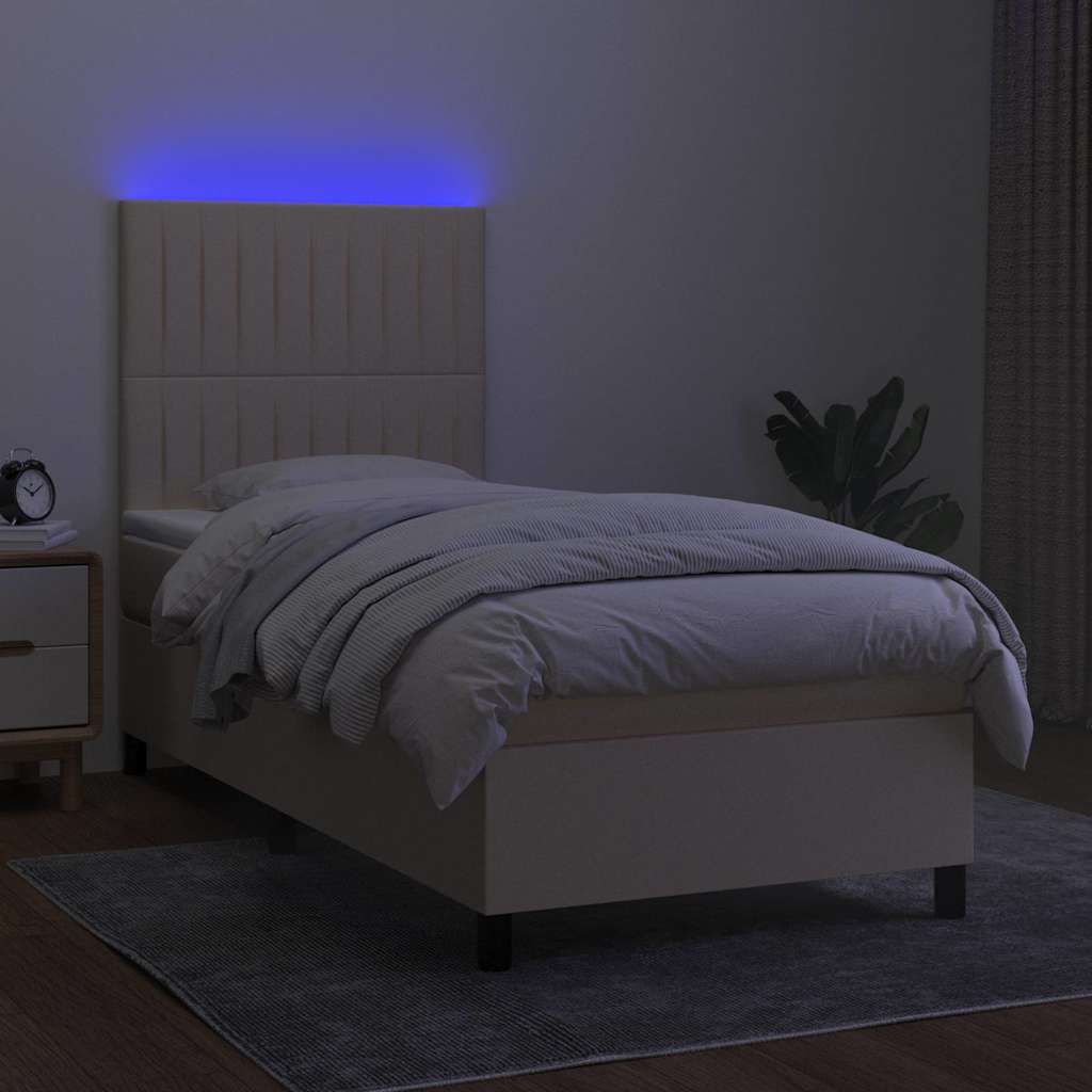 Krevet box spring s madracem LED krem 90x200 cm od tkanine