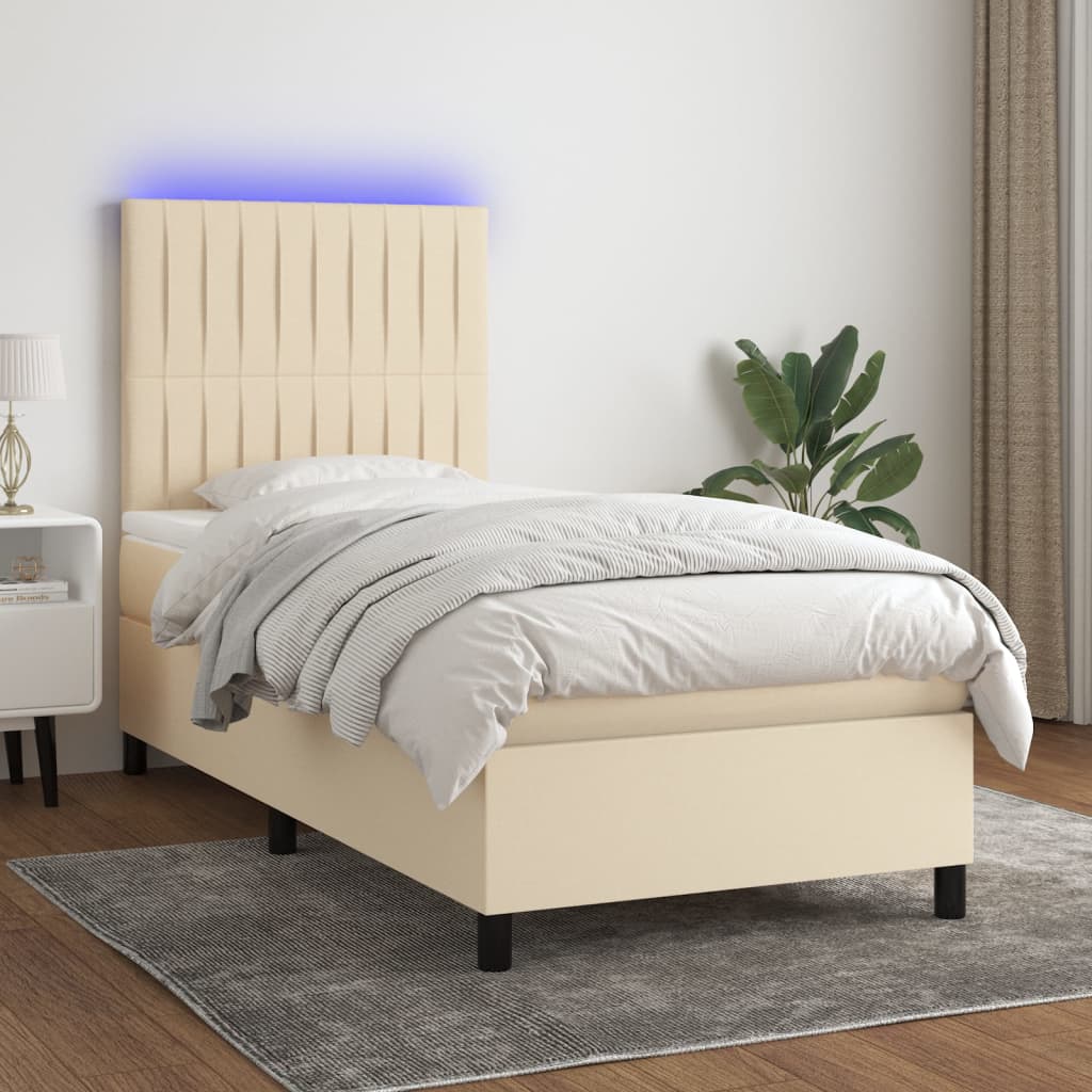 Krevet box spring s madracem LED krem 100x200 cm od tkanine