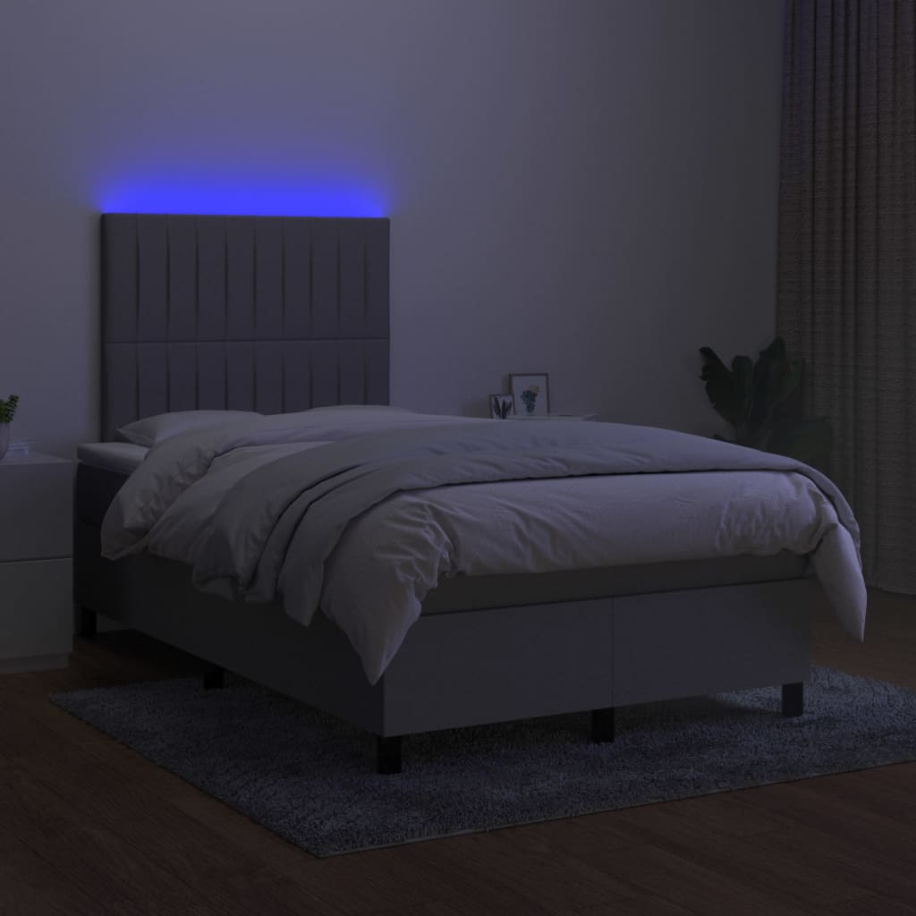Krevet box spring s madracem LED svjetlosivi 120x200 cm tkanina