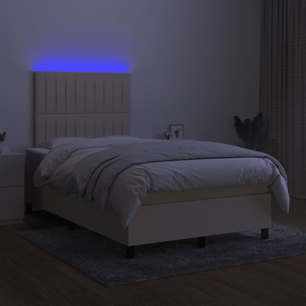 Krevet box spring s madracem LED krem 120 x 200 cm od tkanine