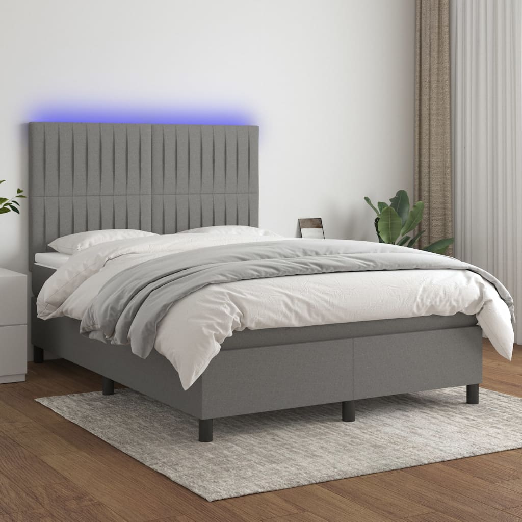 Krevet box spring s madracem LED tamnosivi 140x190 cm tkanina
