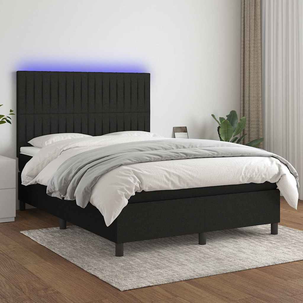 Krevet box spring s madracem LED crni 140x190 cm od tkanine