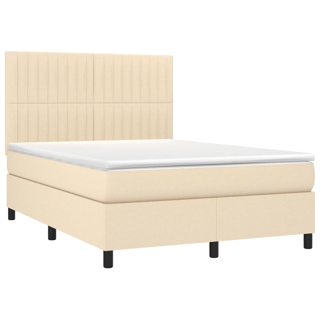 Krevet box spring s madracem LED krem 140x190 cm od tkanine