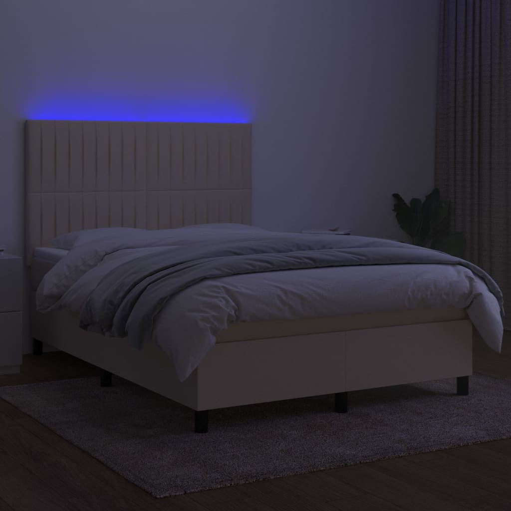 Krevet box spring s madracem LED krem 140x200 cm od tkanine