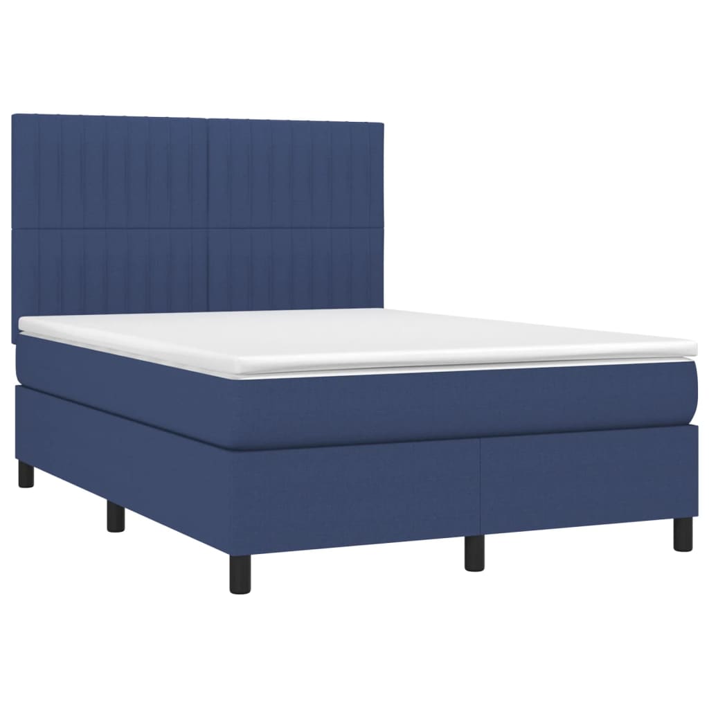 Krevet box spring s madracem LED plavi 140x200 cm od tkanine