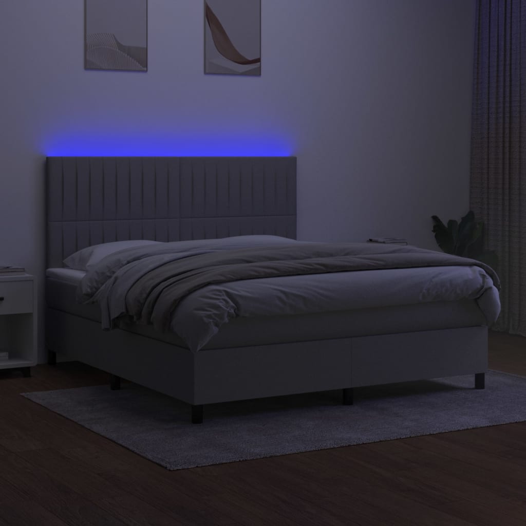 Krevet box spring s madracem LED svjetlosivi 160x200 cm tkanina