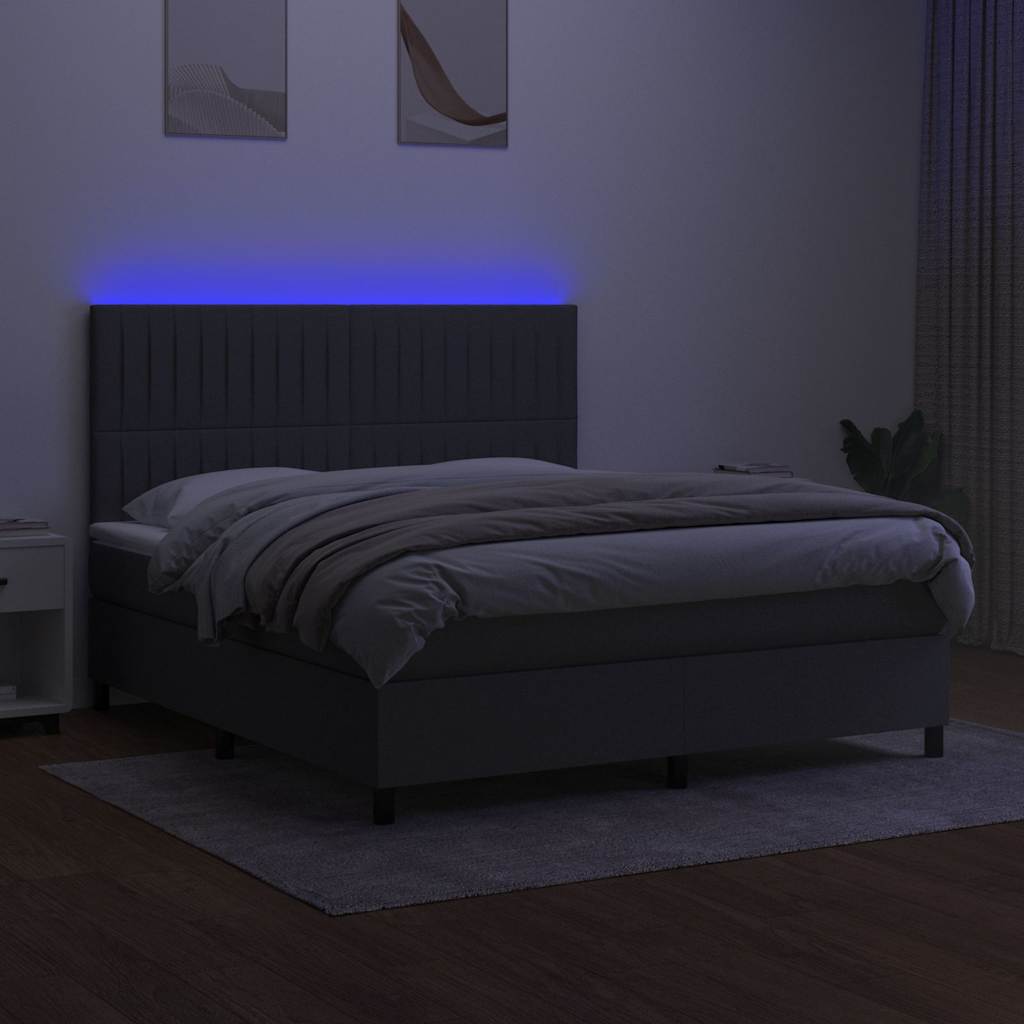 Krevet box spring s madracem LED tamnosivi 160x200 cm tkanina