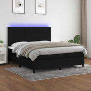 Krevet box spring s madracem LED crni 160x200 cm od tkanine