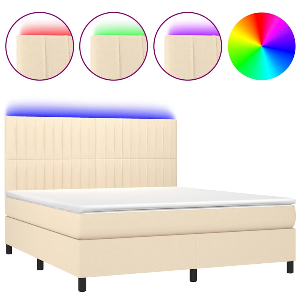 Krevet box spring s madracem LED krem 160x200 cm od tkanine