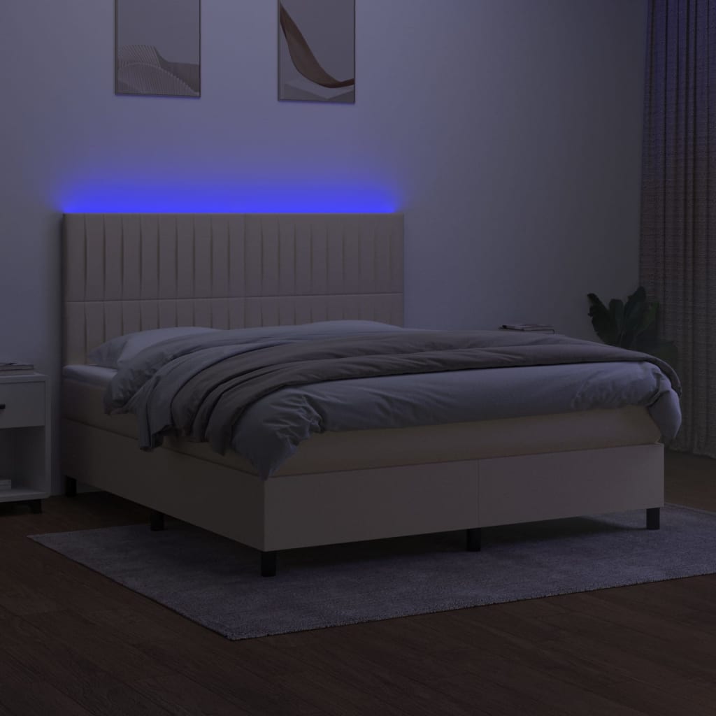Krevet box spring s madracem LED krem 160x200 cm od tkanine