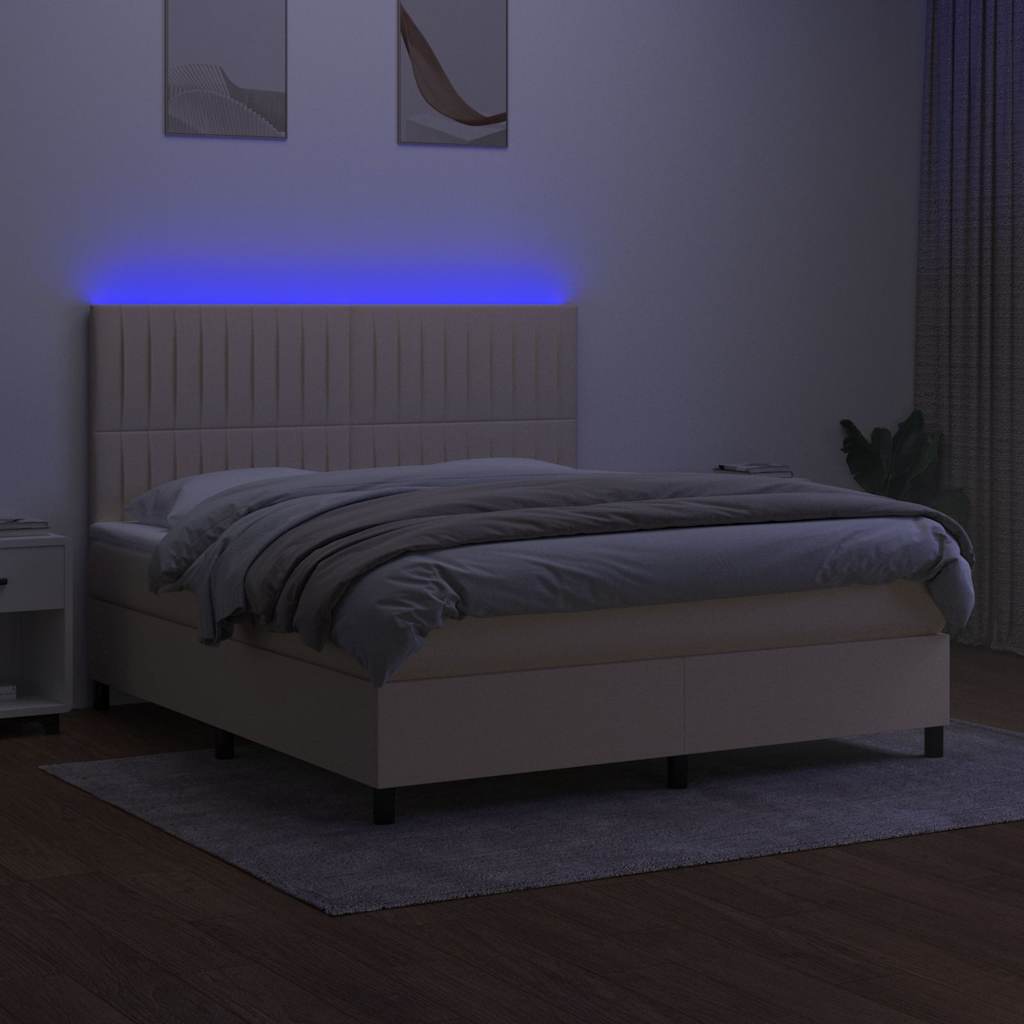 Krevet box spring s madracem LED krem 160x200 cm od tkanine