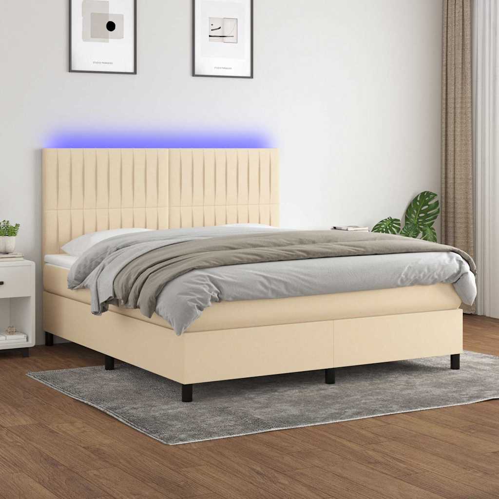 Krevet box spring s madracem LED krem 160x200 cm od tkanine