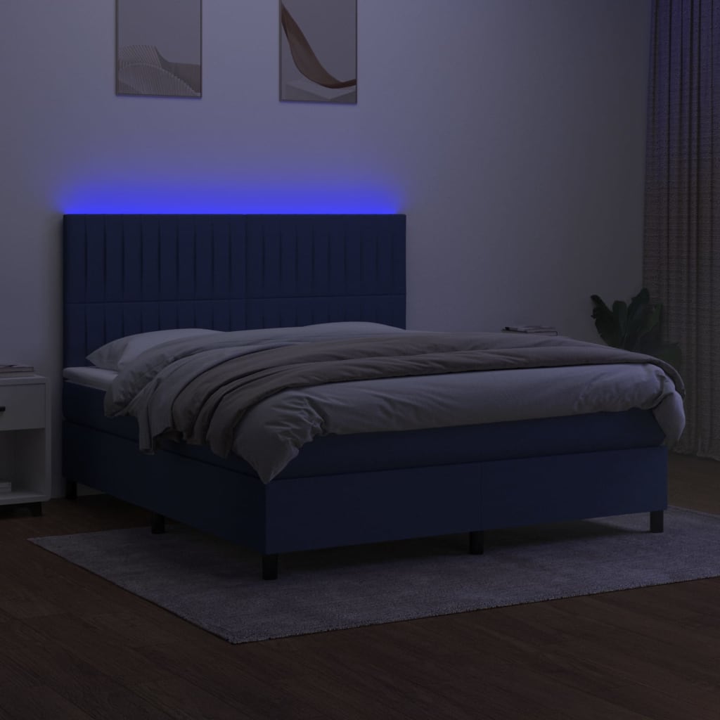 Krevet box spring s madracem LED plavi 160x200 cm od tkanine