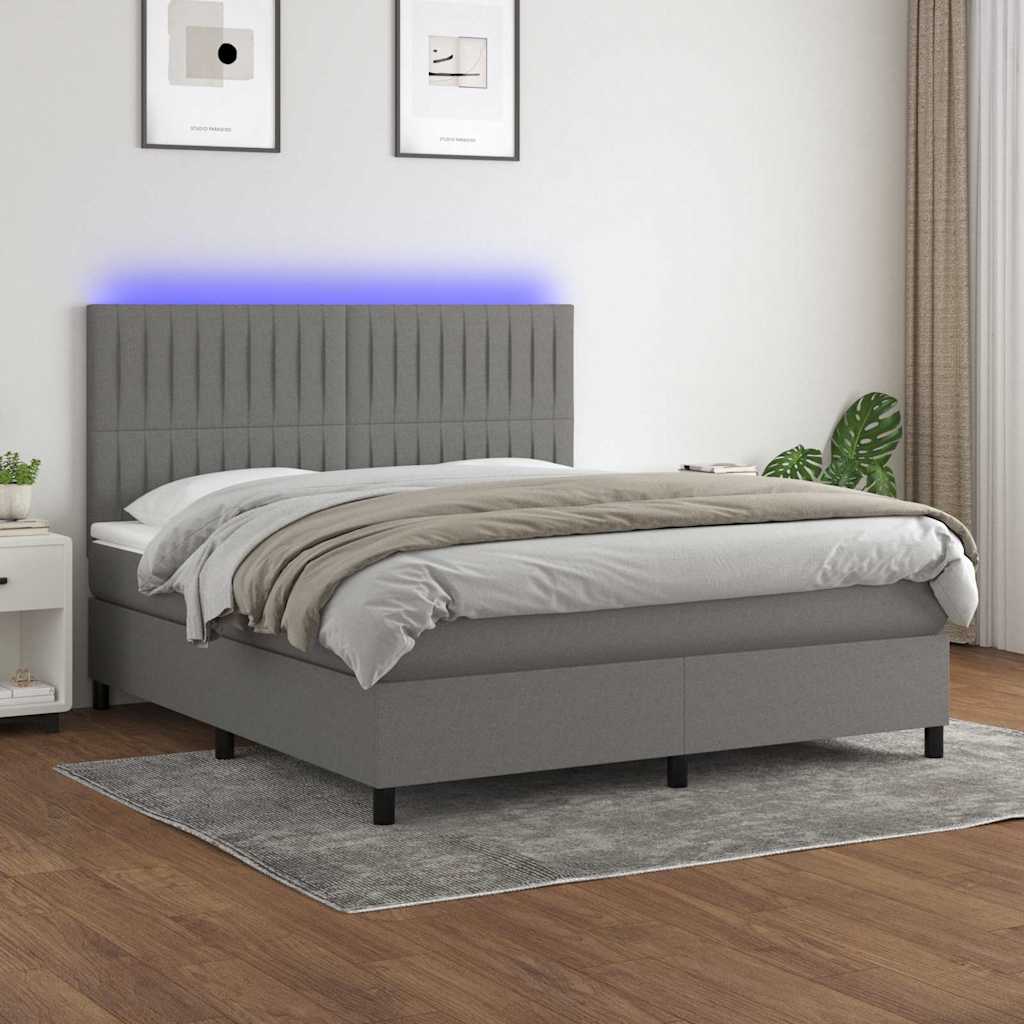 Krevet box spring s madracem LED tamnosivi 180x200 cm tkanina