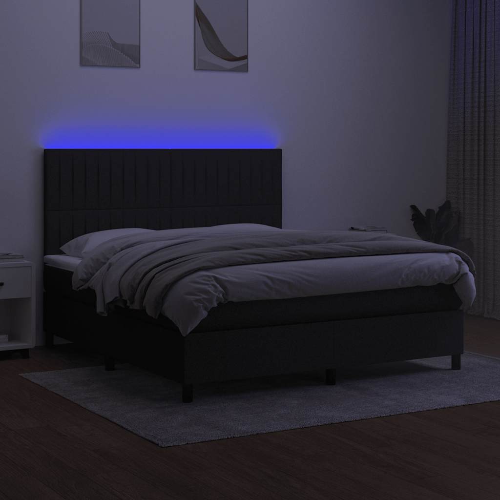 Krevet box spring s madracem LED crni 180x200 cm od tkanine