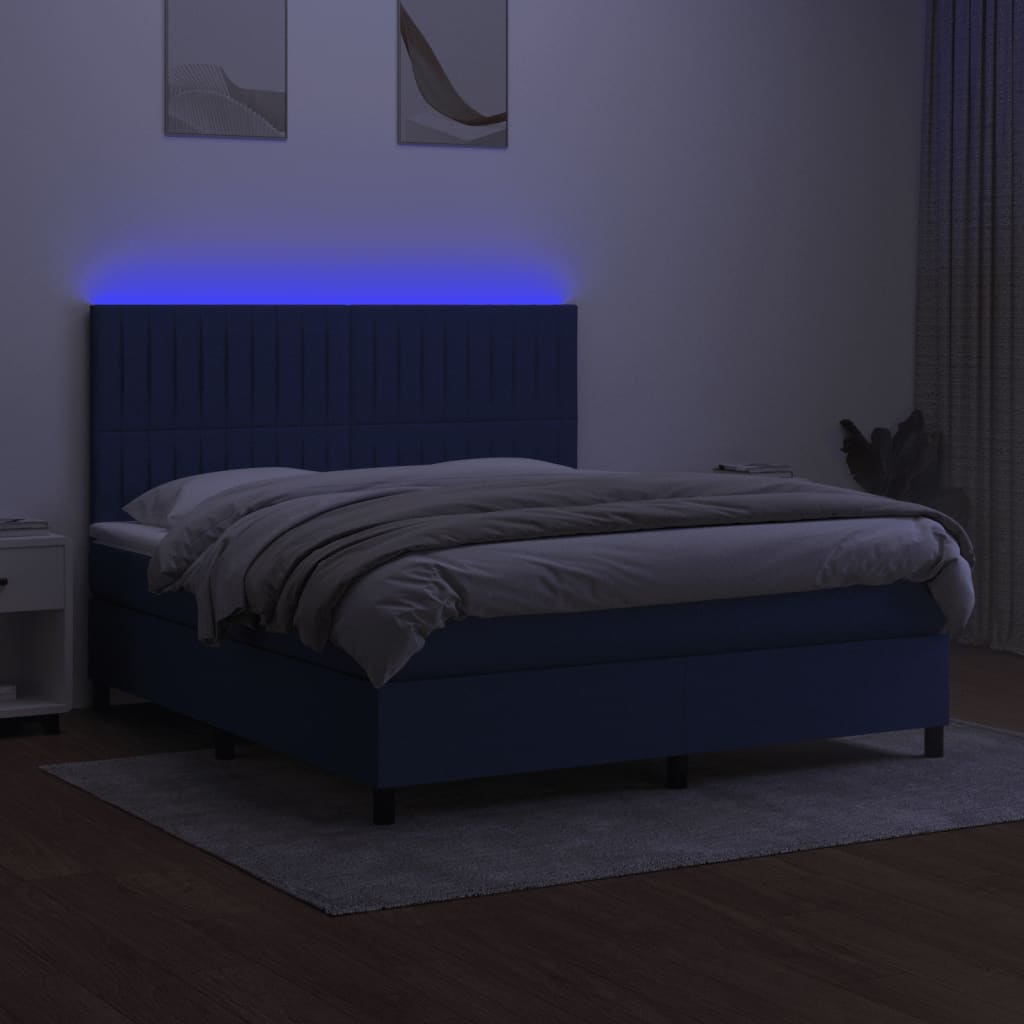 Krevet box spring s madracem LED plavi 180x200 cm od tkanine