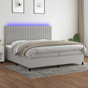 Krevet box spring s madracem LED svjetlosivi 200x200 cm tkanina