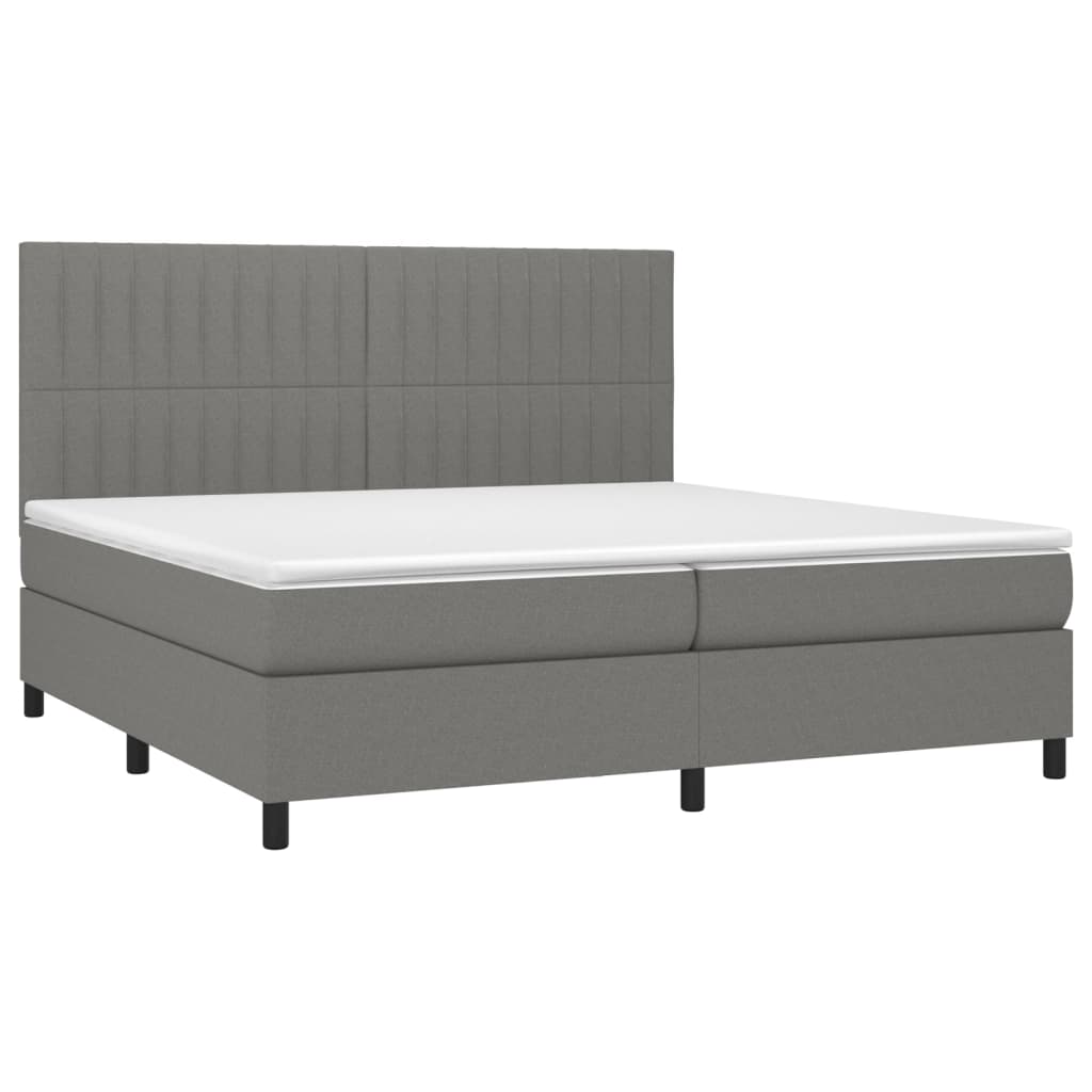 Krevet box spring s madracem LED tamnosivi 200x200 cm tkanina