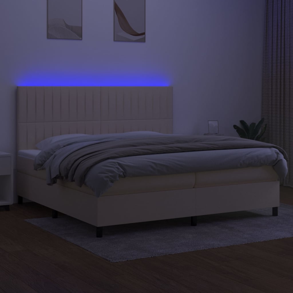 Krevet box spring s madracem LED krem 200x200 cm od tkanine