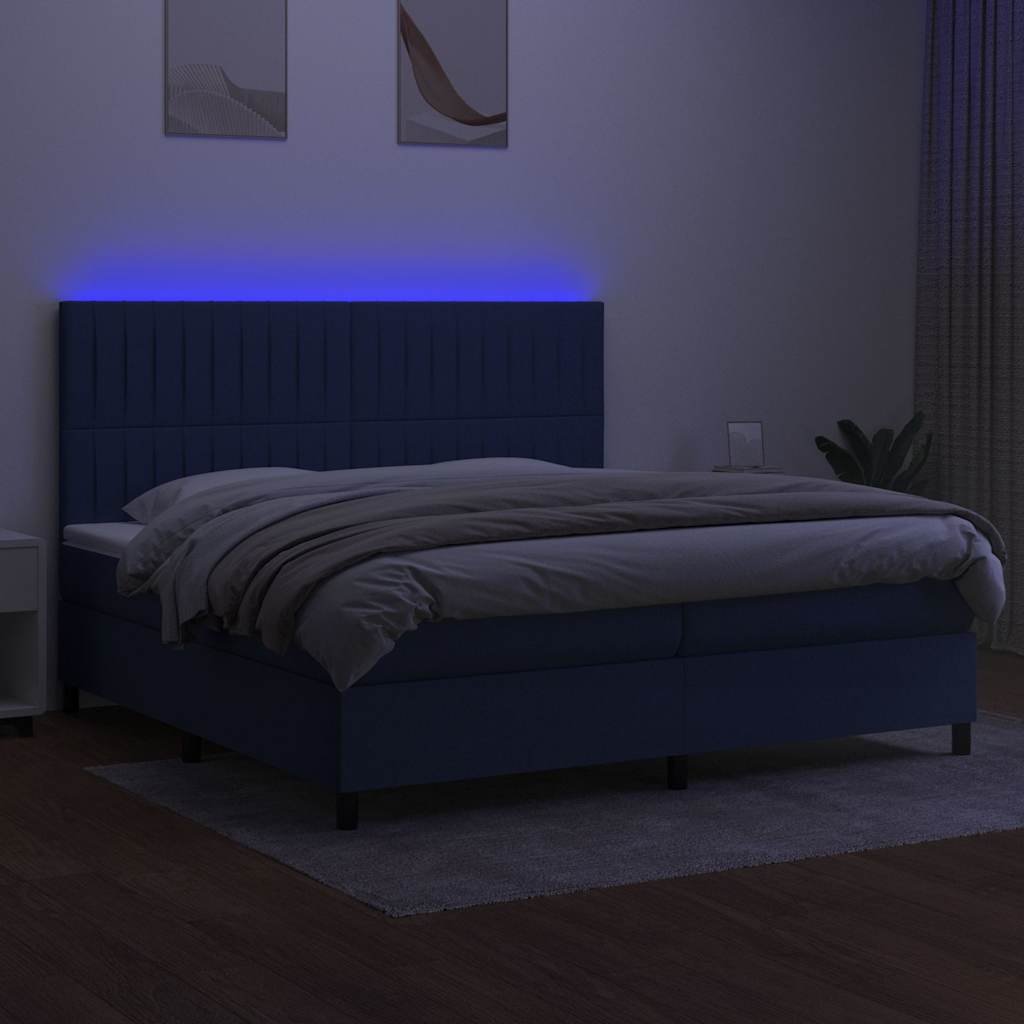 Krevet box spring s madracem LED plavi 200x200 cm od tkanine