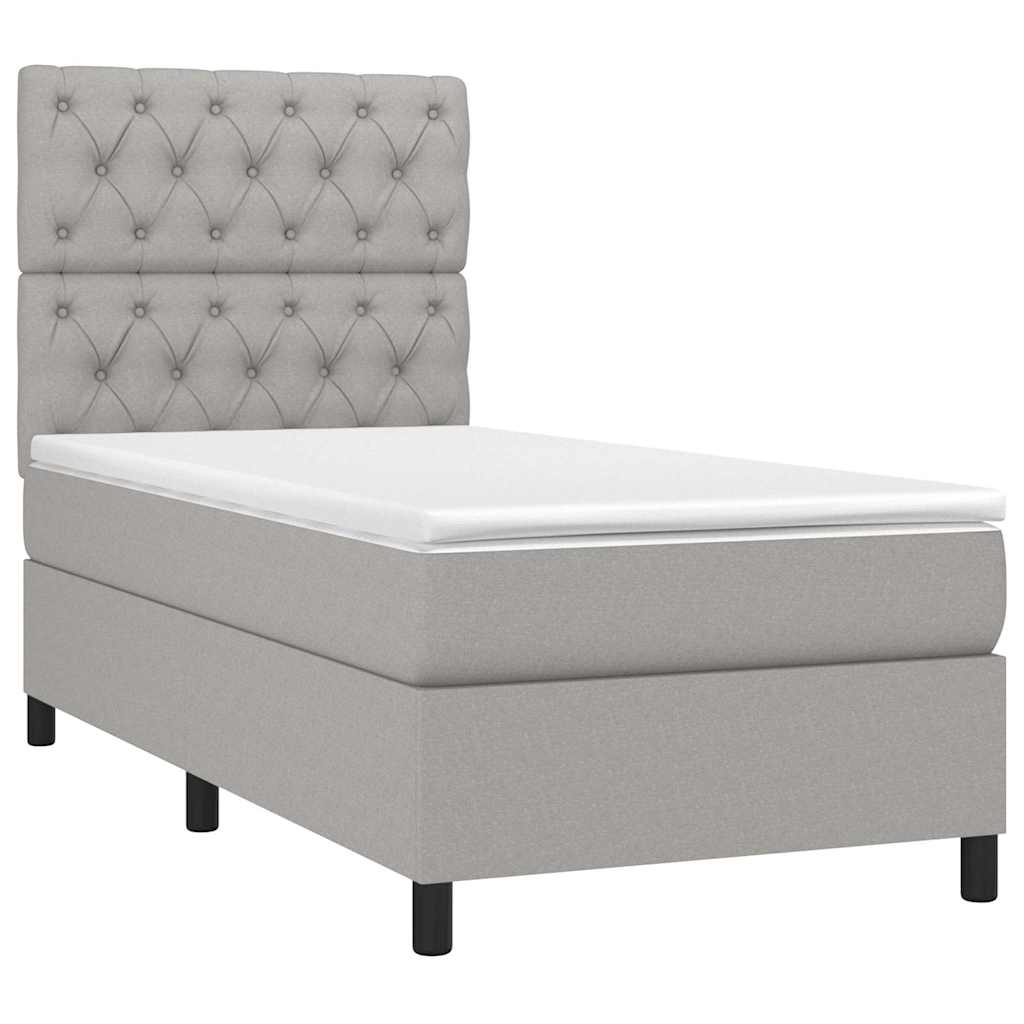 Krevet box spring s madracem LED svjetlosivi 80x200 cm tkanina