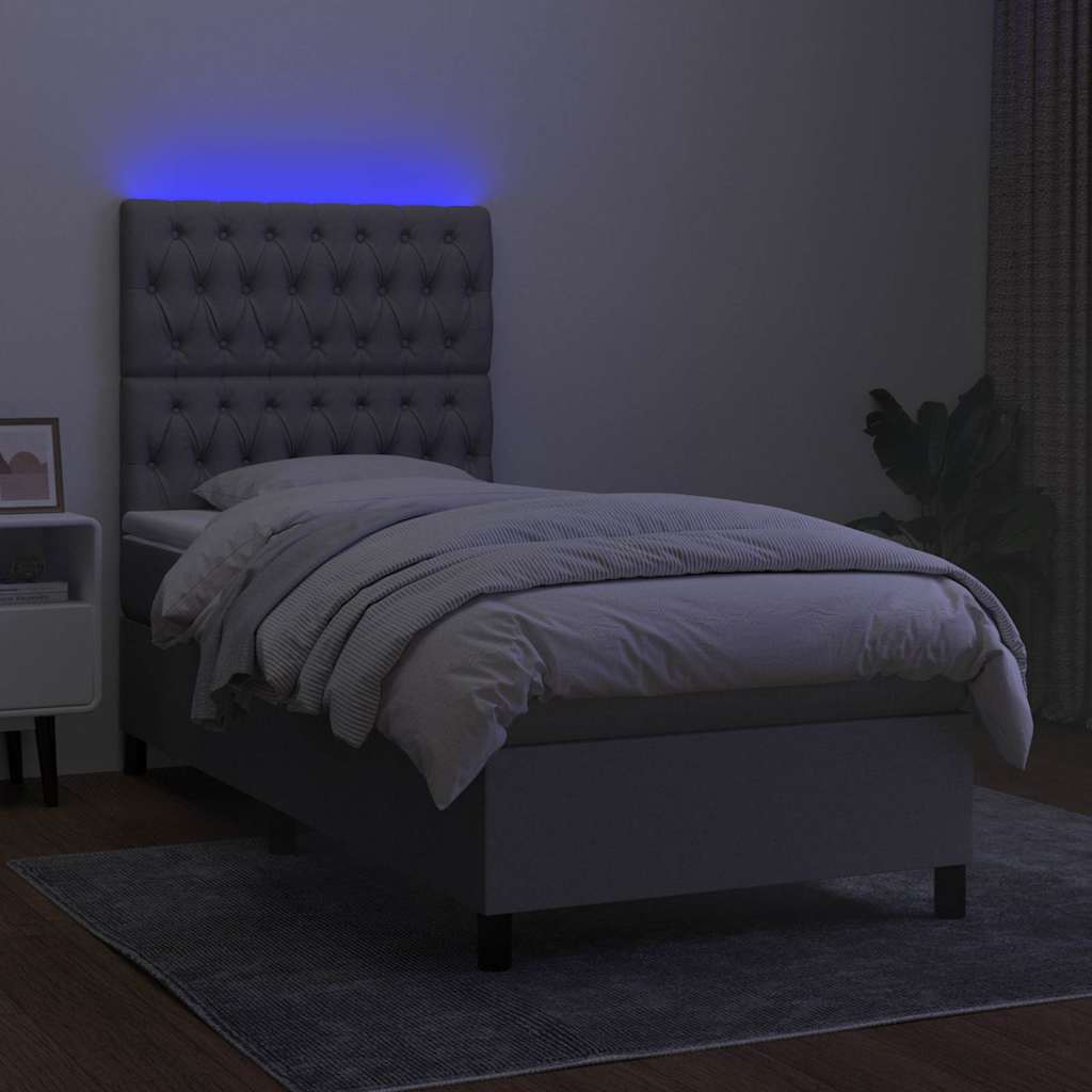 Krevet box spring s madracem LED svjetlosivi 80x200 cm tkanina
