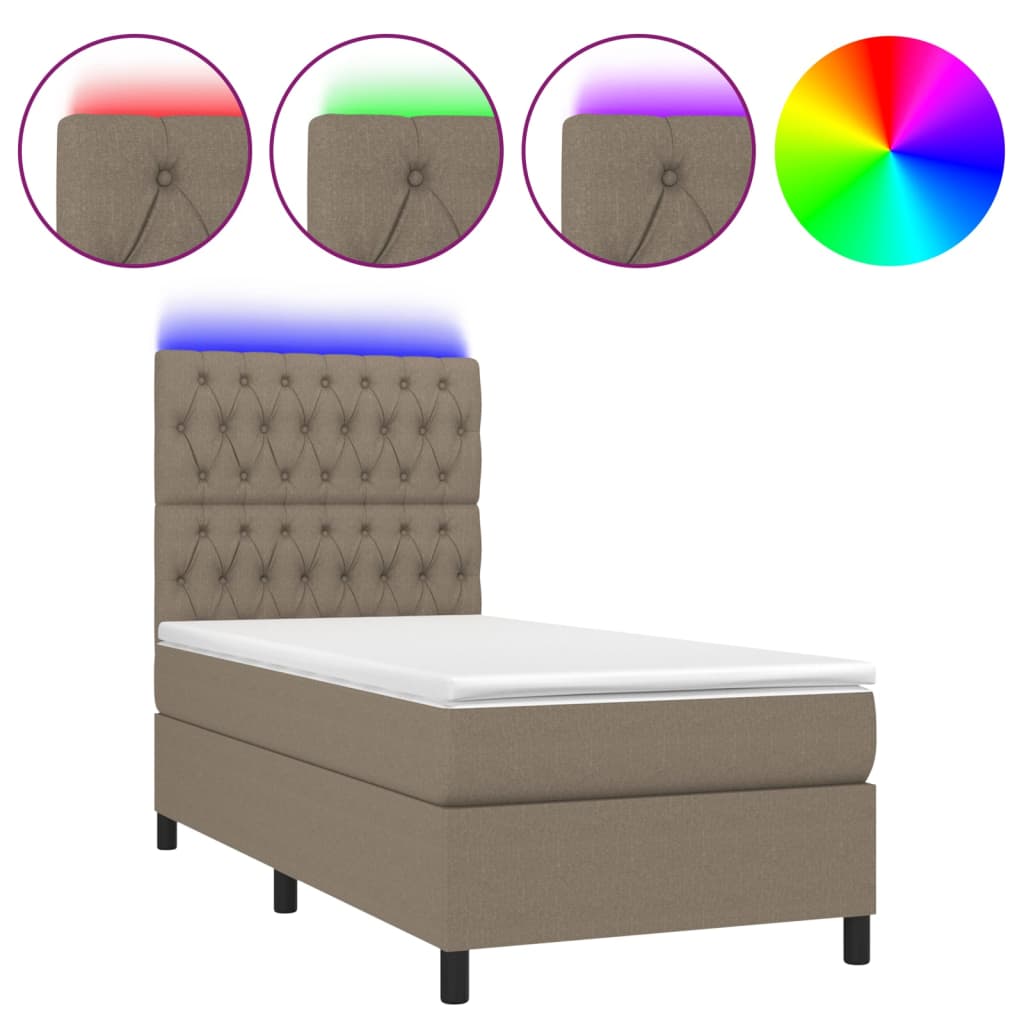 Krevet box spring s madracem LED smeđesivi 80 x 200 cm tkanina