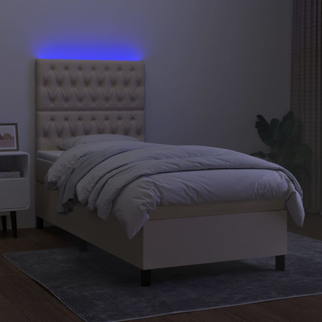 Krevet box spring s madracem LED krem 80 x 200 cm od tkanine