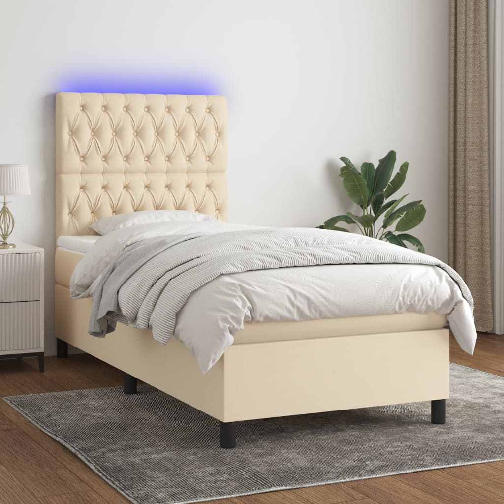 Krevet box spring s madracem LED krem 80 x 200 cm od tkanine