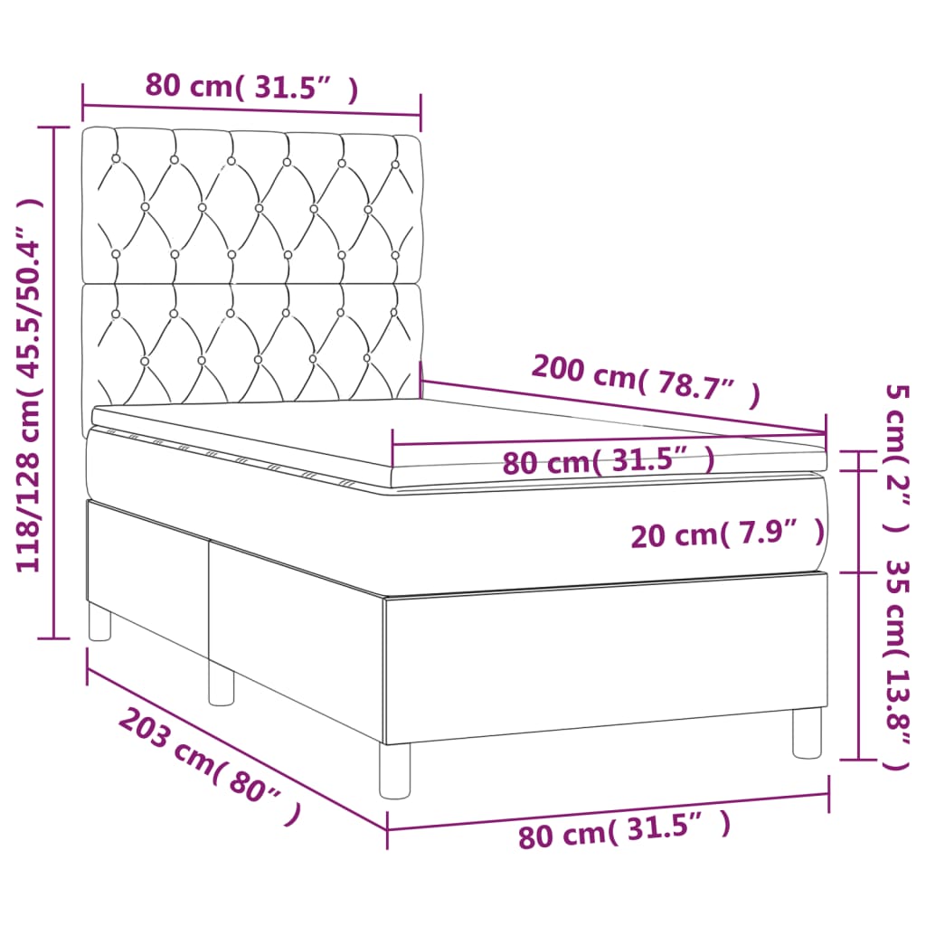 Krevet box spring s madracem LED plavi 80 x 200 cm od tkanine