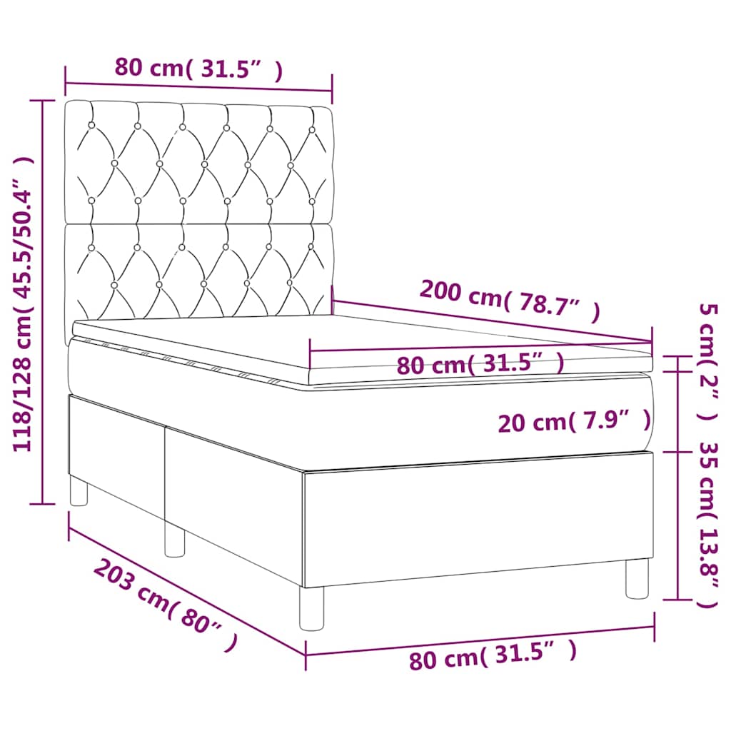 Krevet box spring s madracem LED plavi 80 x 200 cm od tkanine