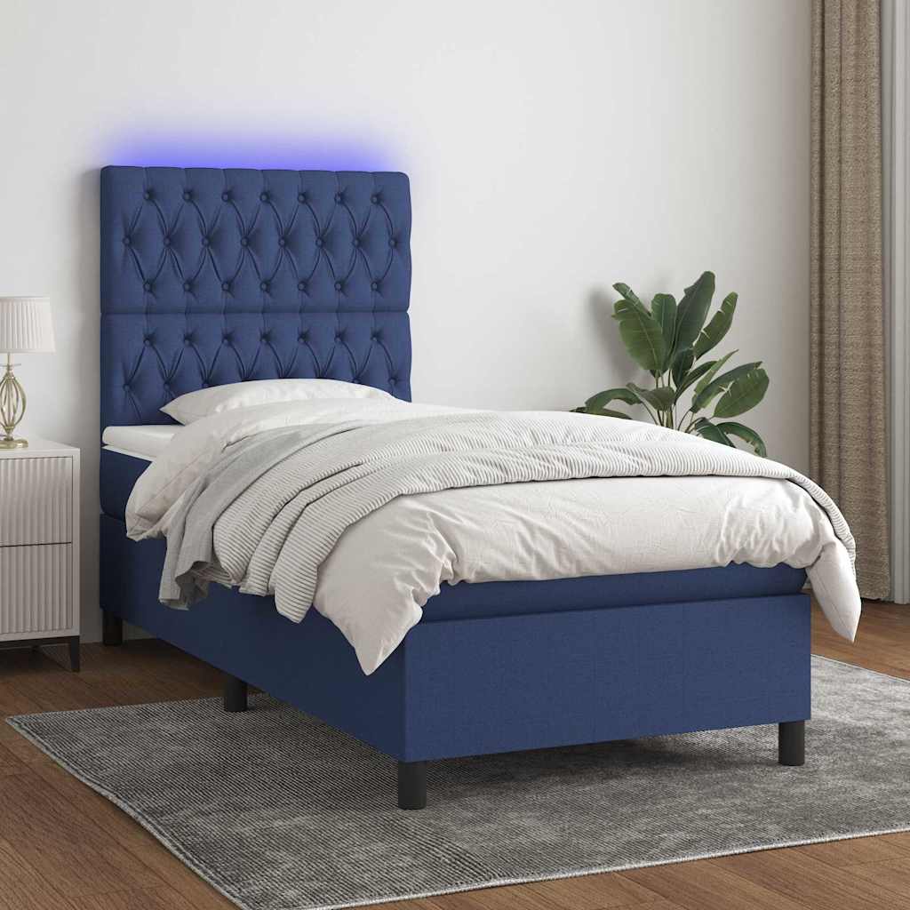 Krevet box spring s madracem LED plavi 80 x 200 cm od tkanine