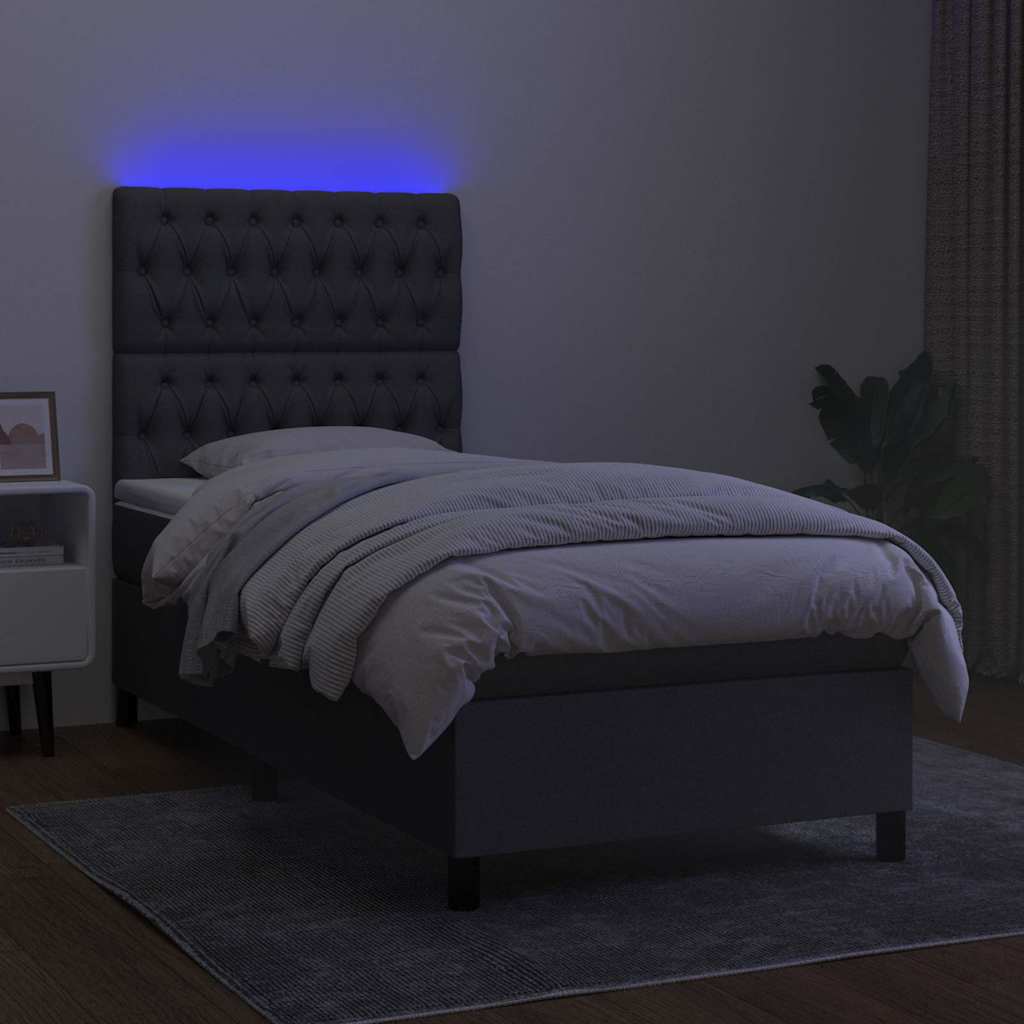 Krevet box spring s madracem LED tamnosivi 90x190 cm tkanina