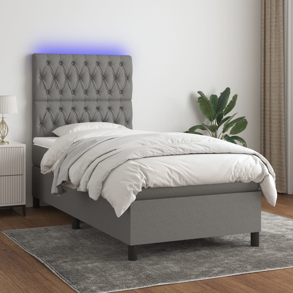 Krevet box spring s madracem LED tamnosivi 90x190 cm tkanina