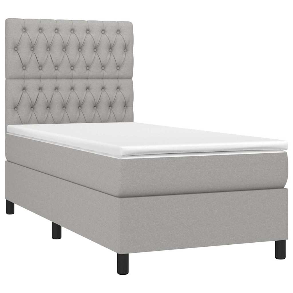 Krevet box spring s madracem LED svjetlosivi 90x200 cm tkanina