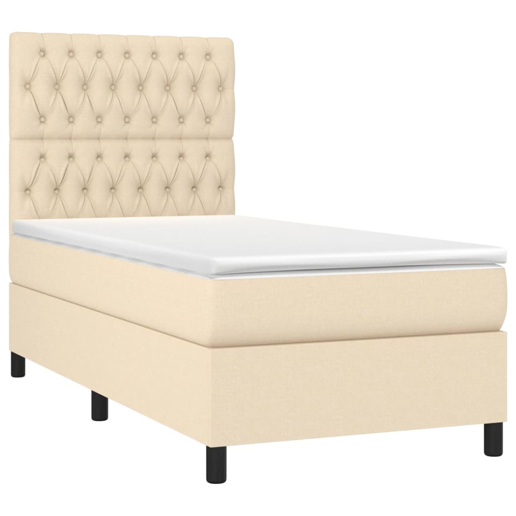 Krevet box spring s madracem LED krem 90x200 cm od tkanine