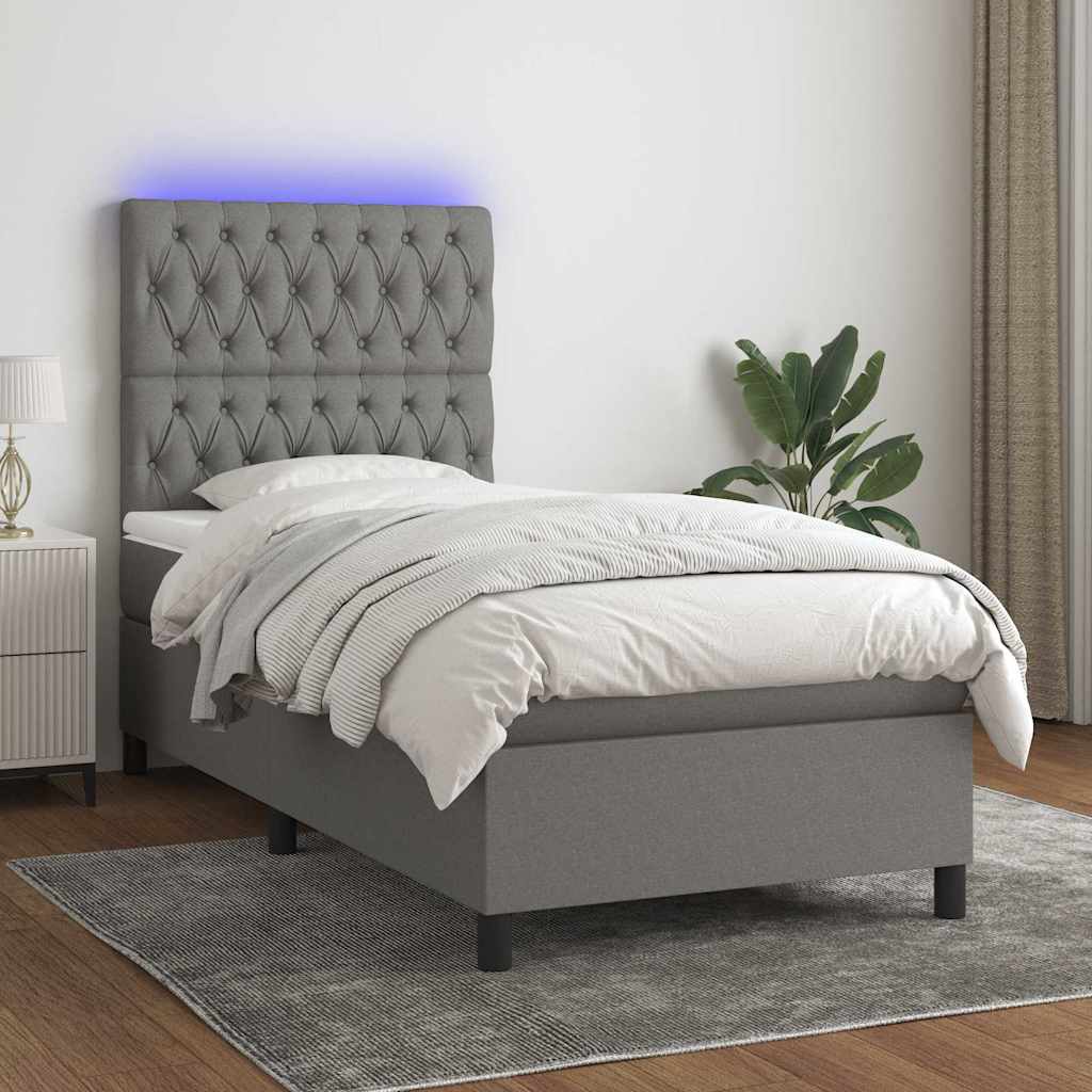 Krevet box spring s madracem LED tamnosivi 100x200 cm tkanina