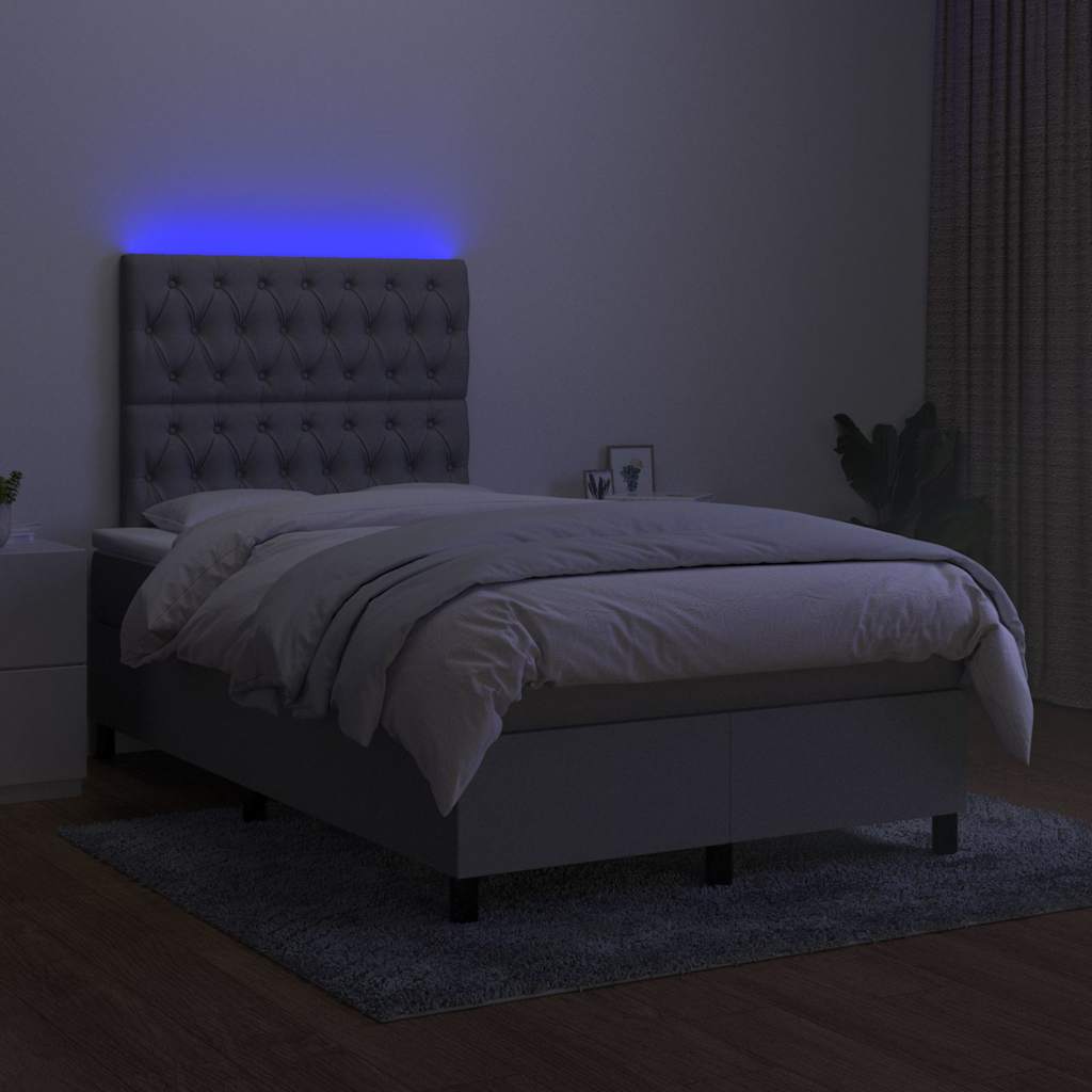 Krevet box spring s madracem LED svjetlosivi 120x200 cm tkanina
