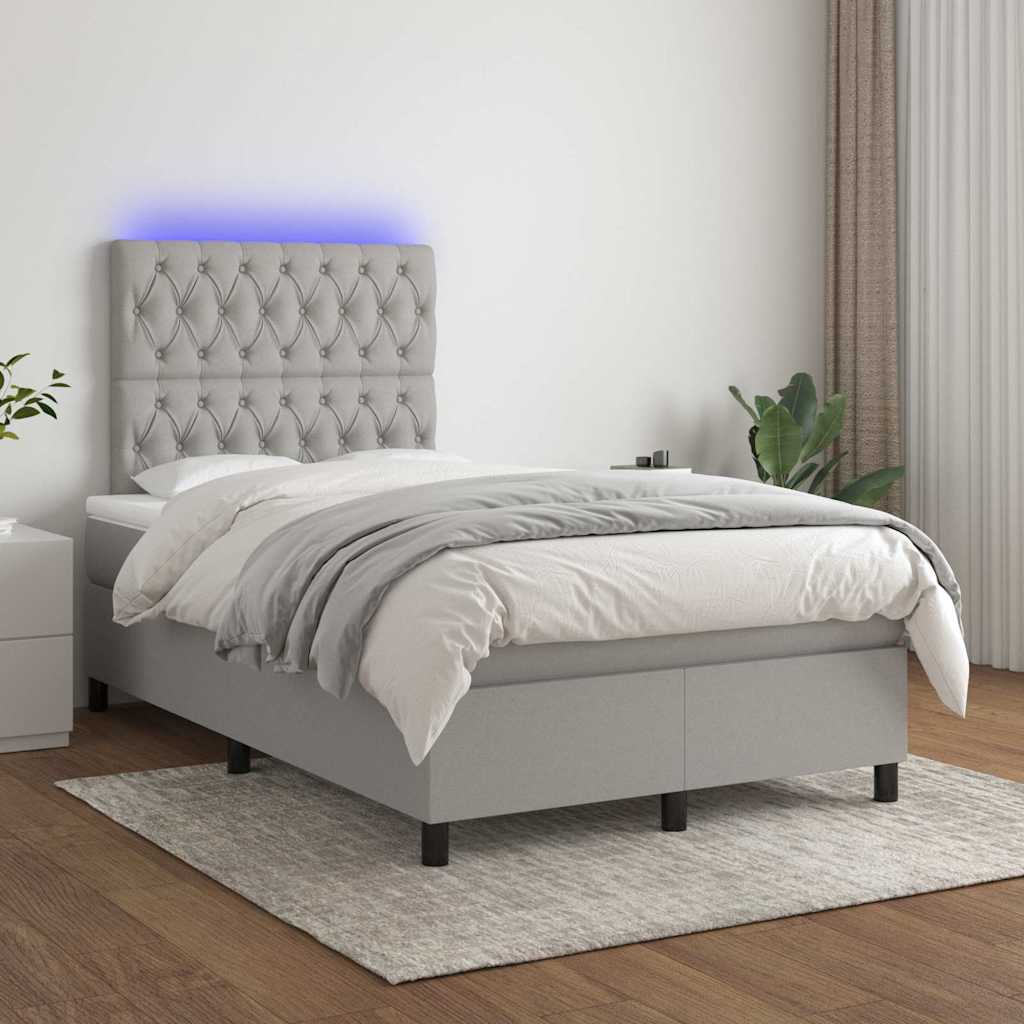 Krevet box spring s madracem LED svjetlosivi 120x200 cm tkanina