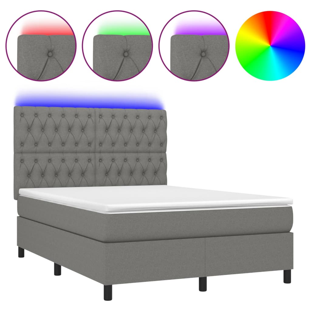 Krevet box spring s madracem LED tamnosivi 140x190 cm tkanina
