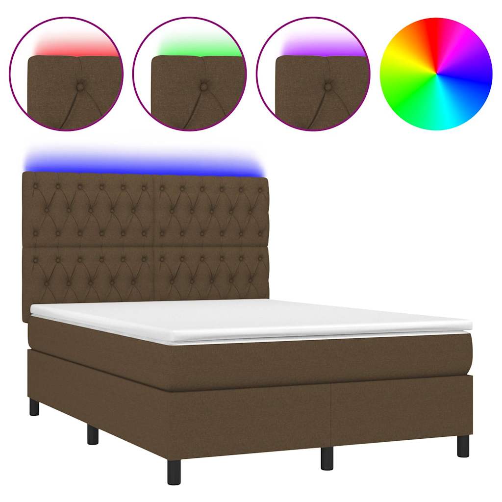 Krevet box spring s madracem LED tamnosmeđi 140x190 cm tkanina