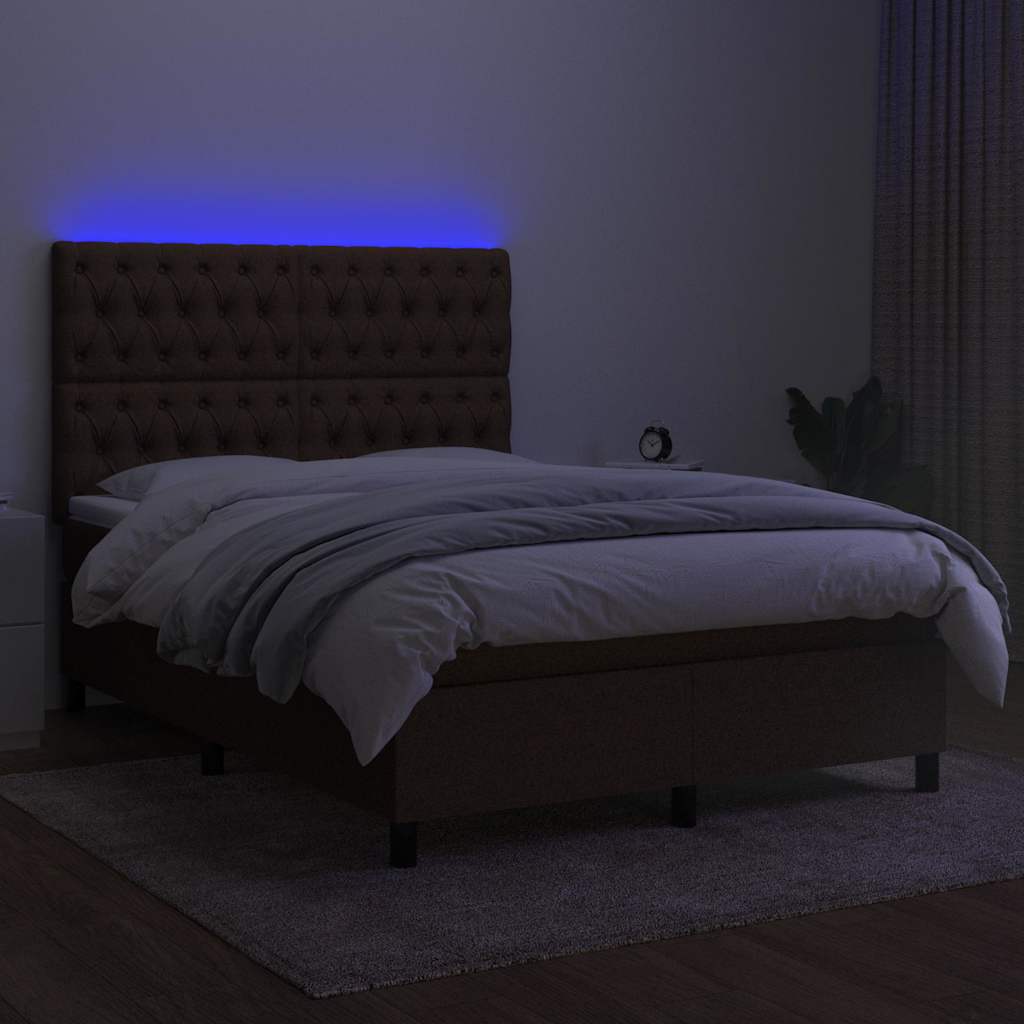 Krevet box spring s madracem LED tamnosmeđi 140x190 cm tkanina