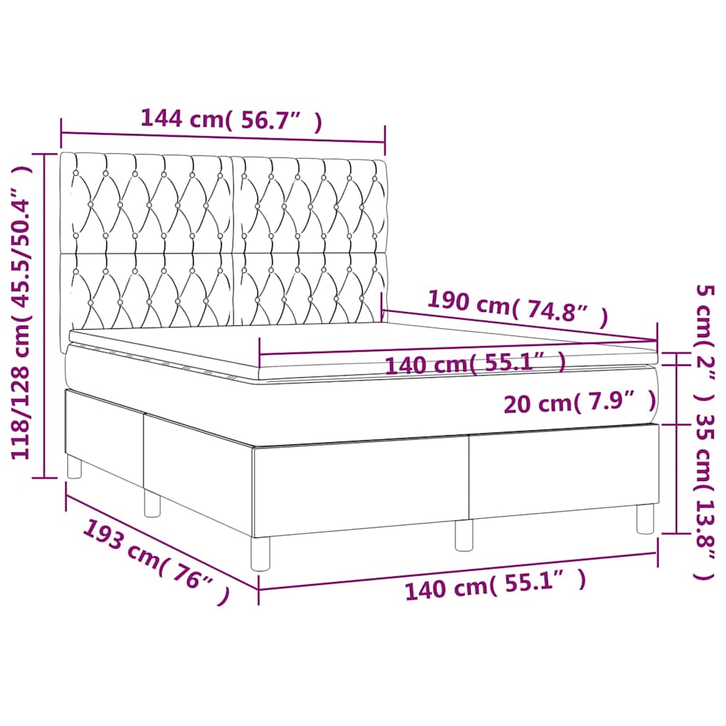 Krevet box spring s madracem LED tamnosmeđi 140x190 cm tkanina