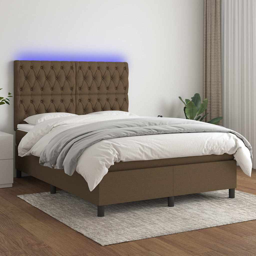 Krevet box spring s madracem LED tamnosmeđi 140x190 cm tkanina