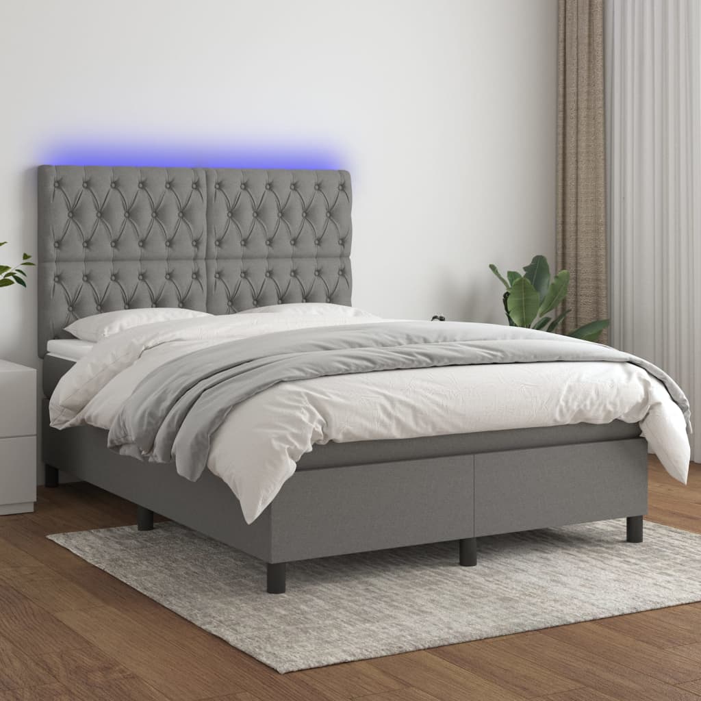 Krevet box spring s madracem LED tamnosivi 140x200 cm tkanina