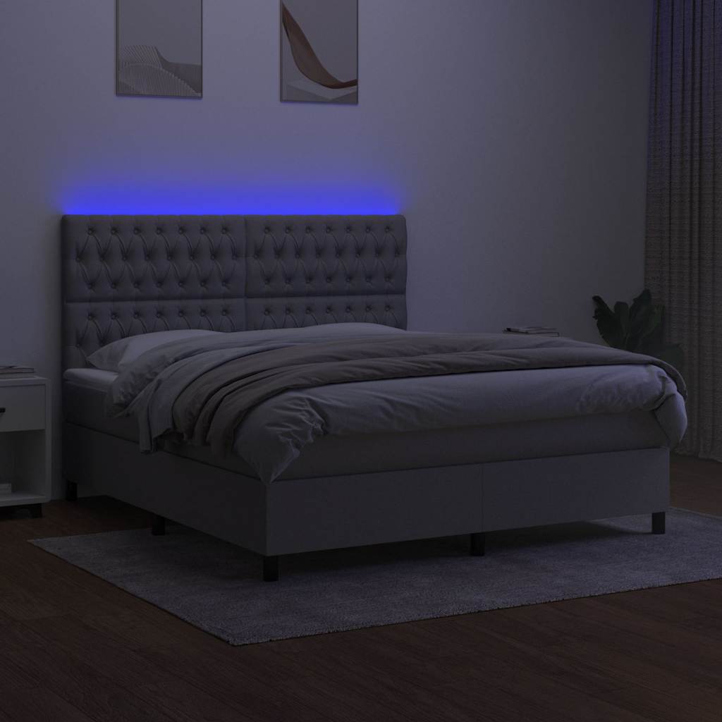 Krevet box spring s madracem LED svjetlosivi 160x200 cm tkanina