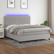 Krevet box spring s madracem LED svjetlosivi 160x200 cm tkanina