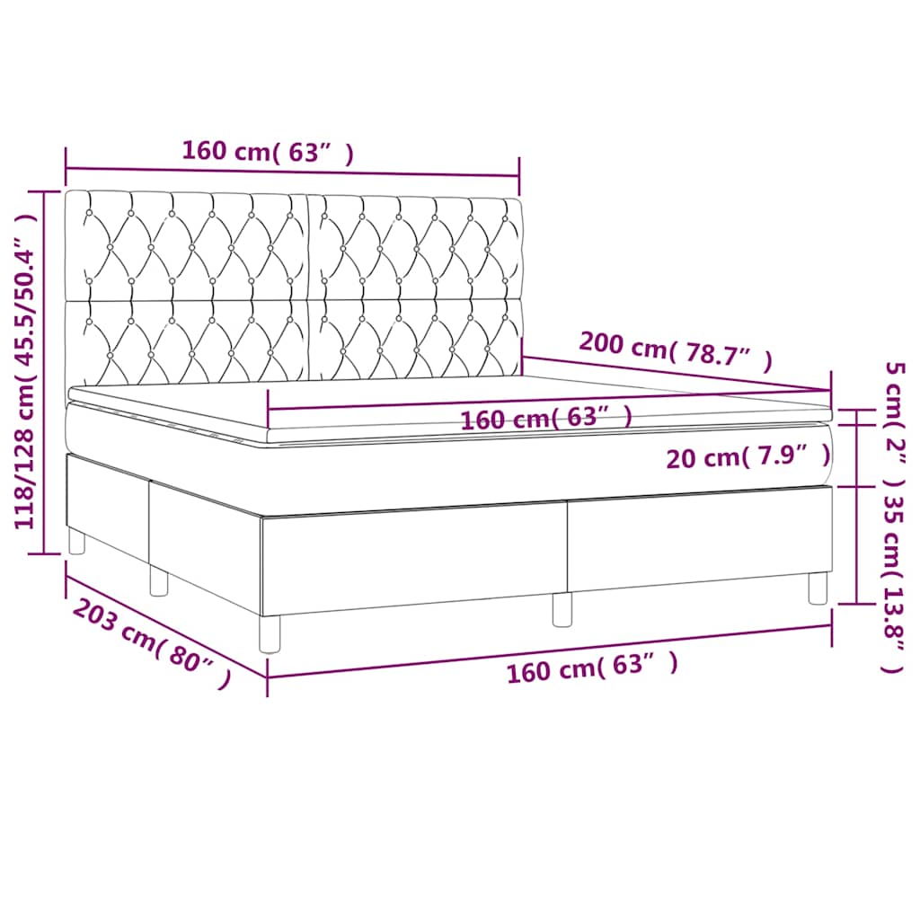 Krevet box spring s madracem LED crni 160x200 cm od tkanine