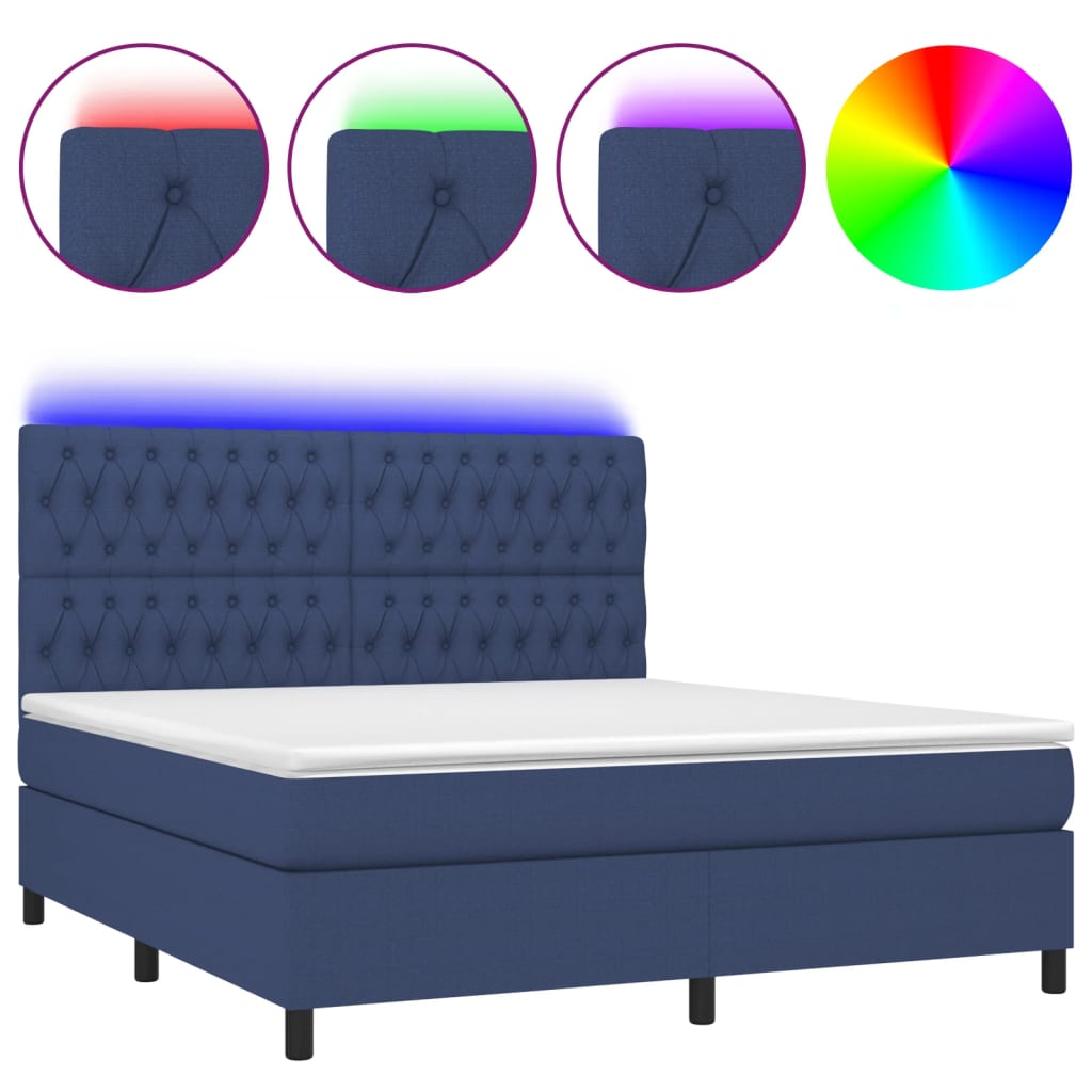 Krevet box spring s madracem LED plavi 160x200 cm od tkanine