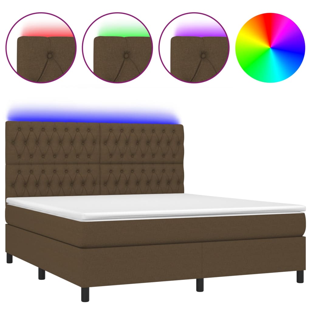 Krevet box spring s madracem LED tamnosmeđi 180x200 cm tkanina